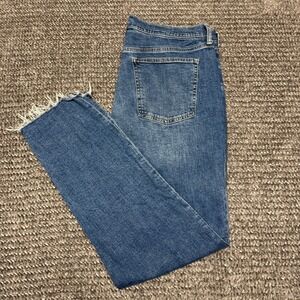 GAP Womens Girlfriend Mid Rise Jeans Size 14T 32 Raw Hem Distressed Stretch